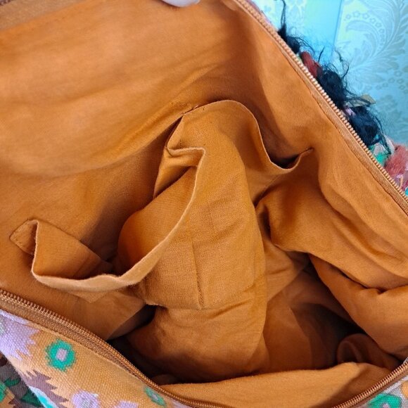 Sondra Roberts Large Orange Shoulder Tote Bag Embroidered Mirrors Coins Tassels - Picture 11 of 15